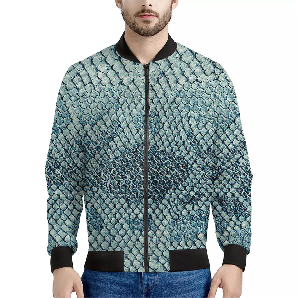 Steel Blue Snakeskin Print Men's Bomber Jacket