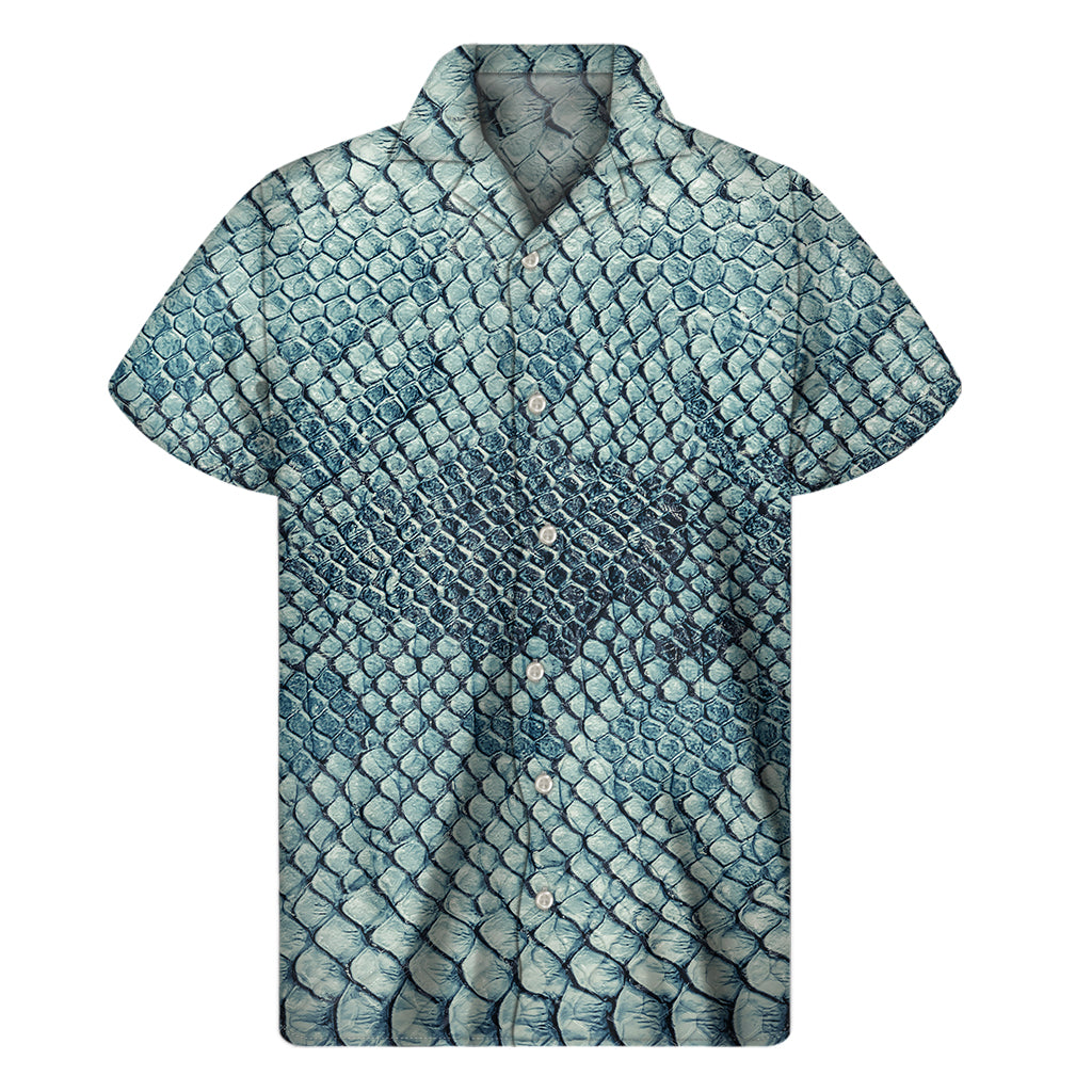 Steel Blue Snakeskin Print Men's Short Sleeve Shirt