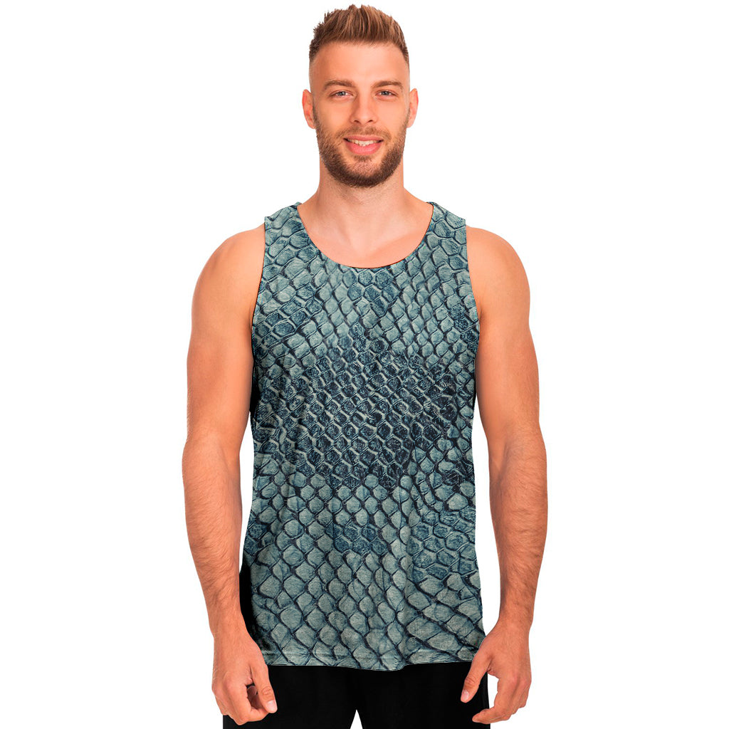 Steel Blue Snakeskin Print Men's Tank Top