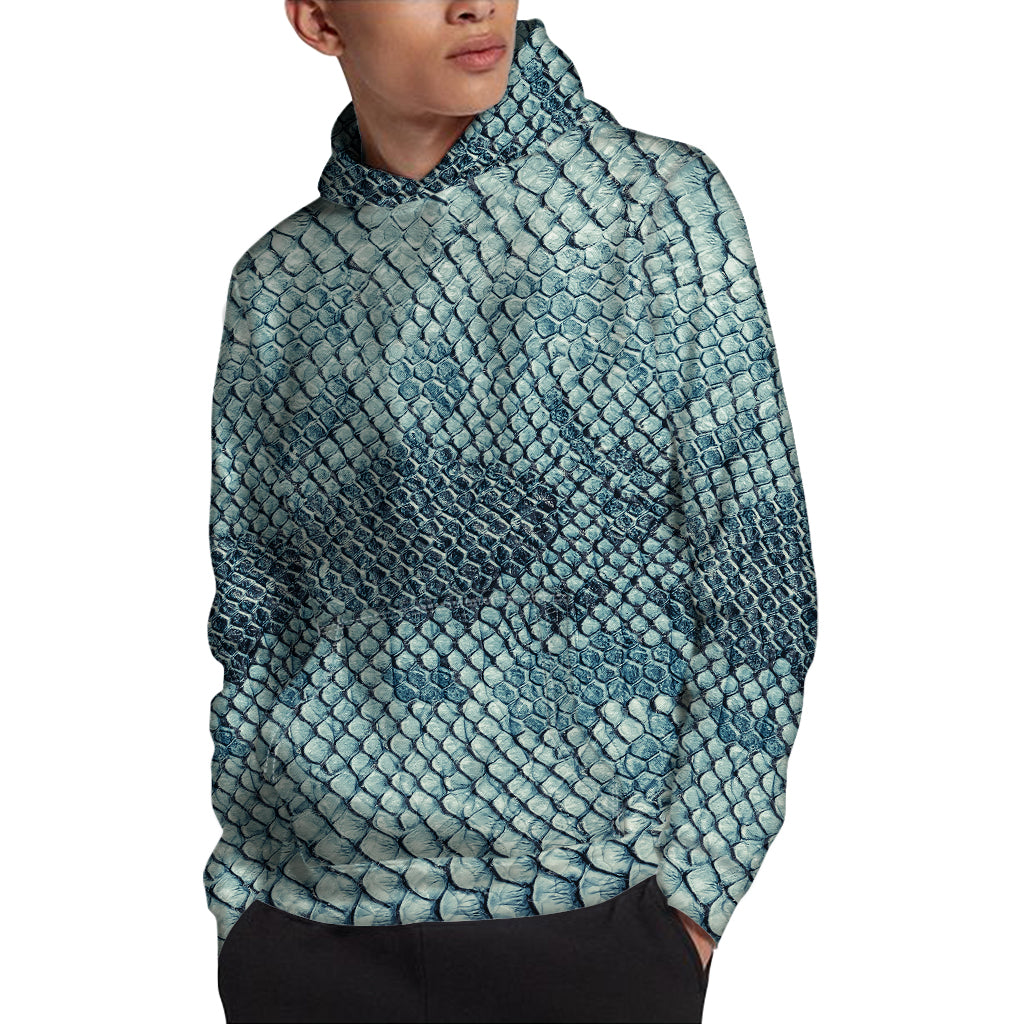 Steel Blue Snakeskin Print Pullover Hoodie