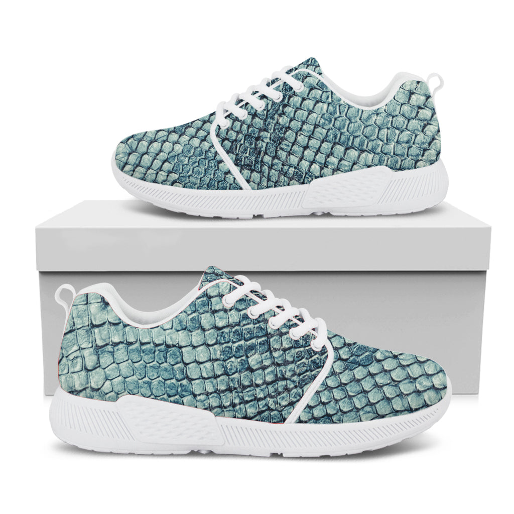 Steel Blue Snakeskin Print White Athletic Shoes