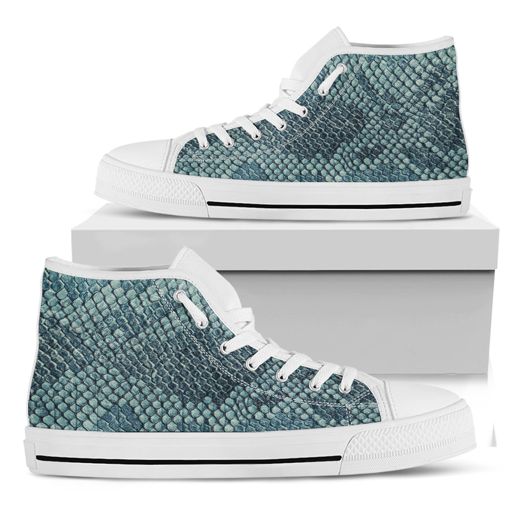 Steel Blue Snakeskin Print White High Top Shoes