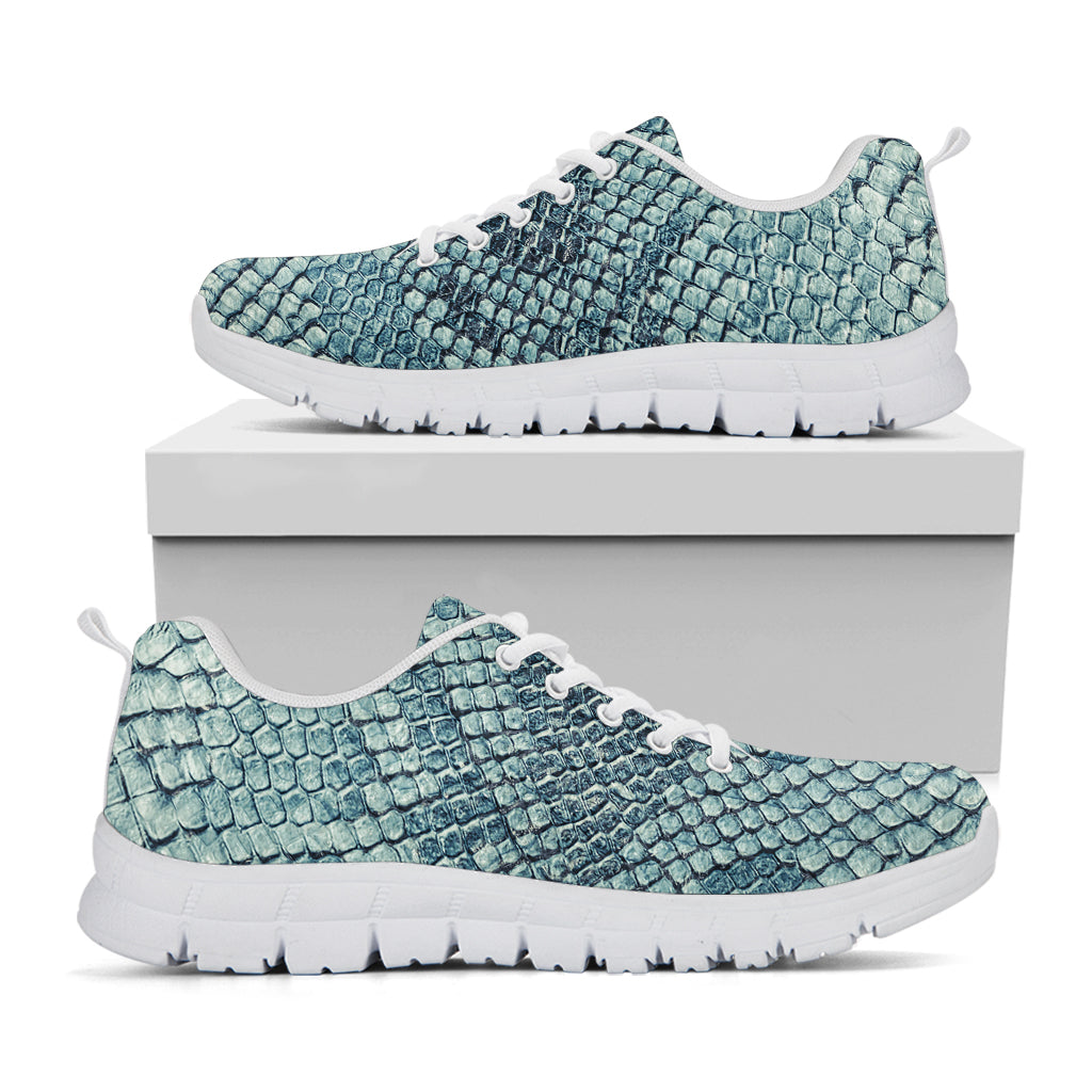 Steel Blue Snakeskin Print White Sneakers