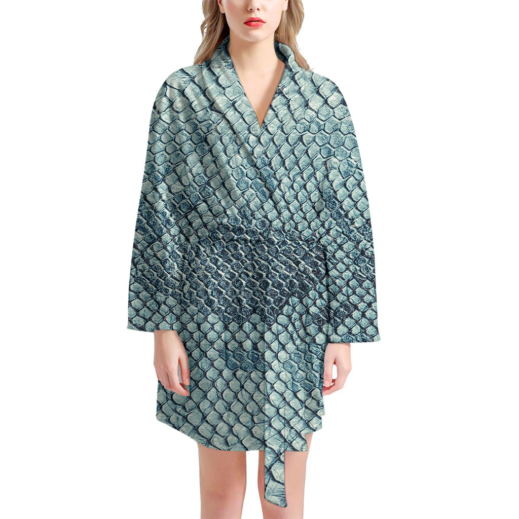 Steel Blue Snakeskin Print Women's Bathrobe