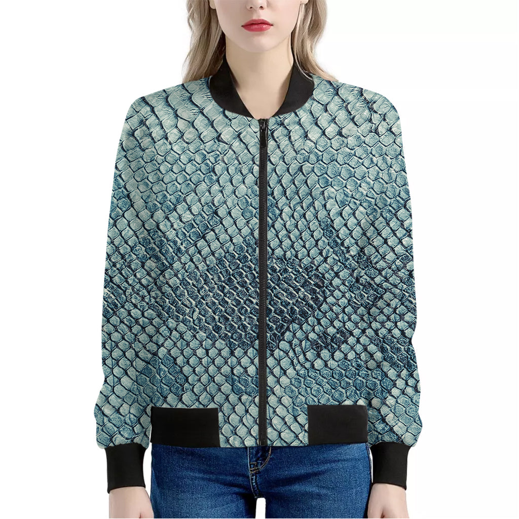 Steel Blue Snakeskin Print Women's Bomber Jacket