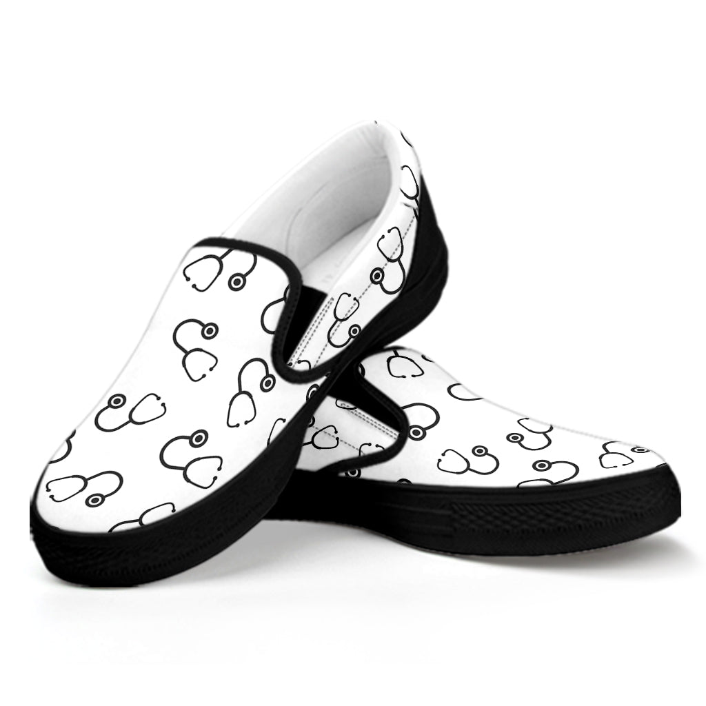 Stethoscope Sign Pattern Print Black Slip On Shoes