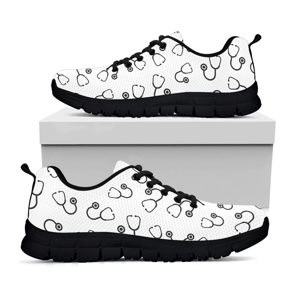 Stethoscope Sign Pattern Print Black Sneakers