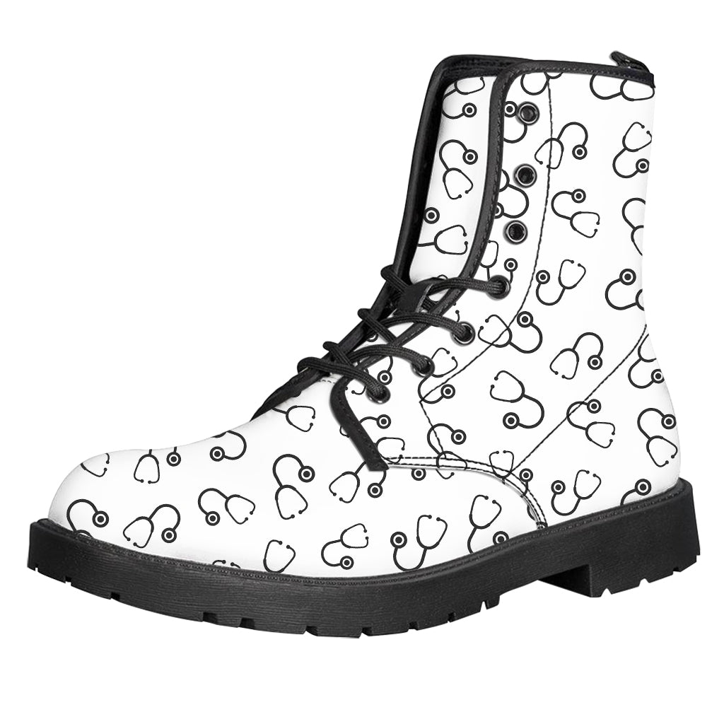 Stethoscope Sign Pattern Print Leather Boots