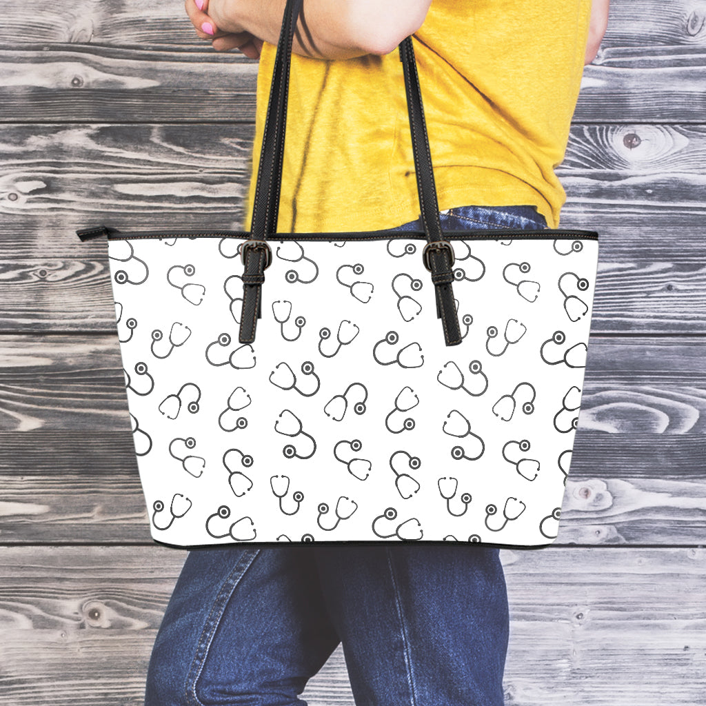 Stethoscope Sign Pattern Print Leather Tote Bag