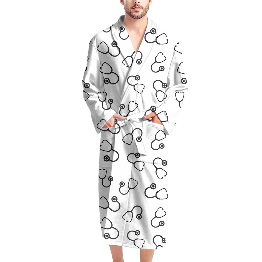 Stethoscope Sign Pattern Print Men's Bathrobe