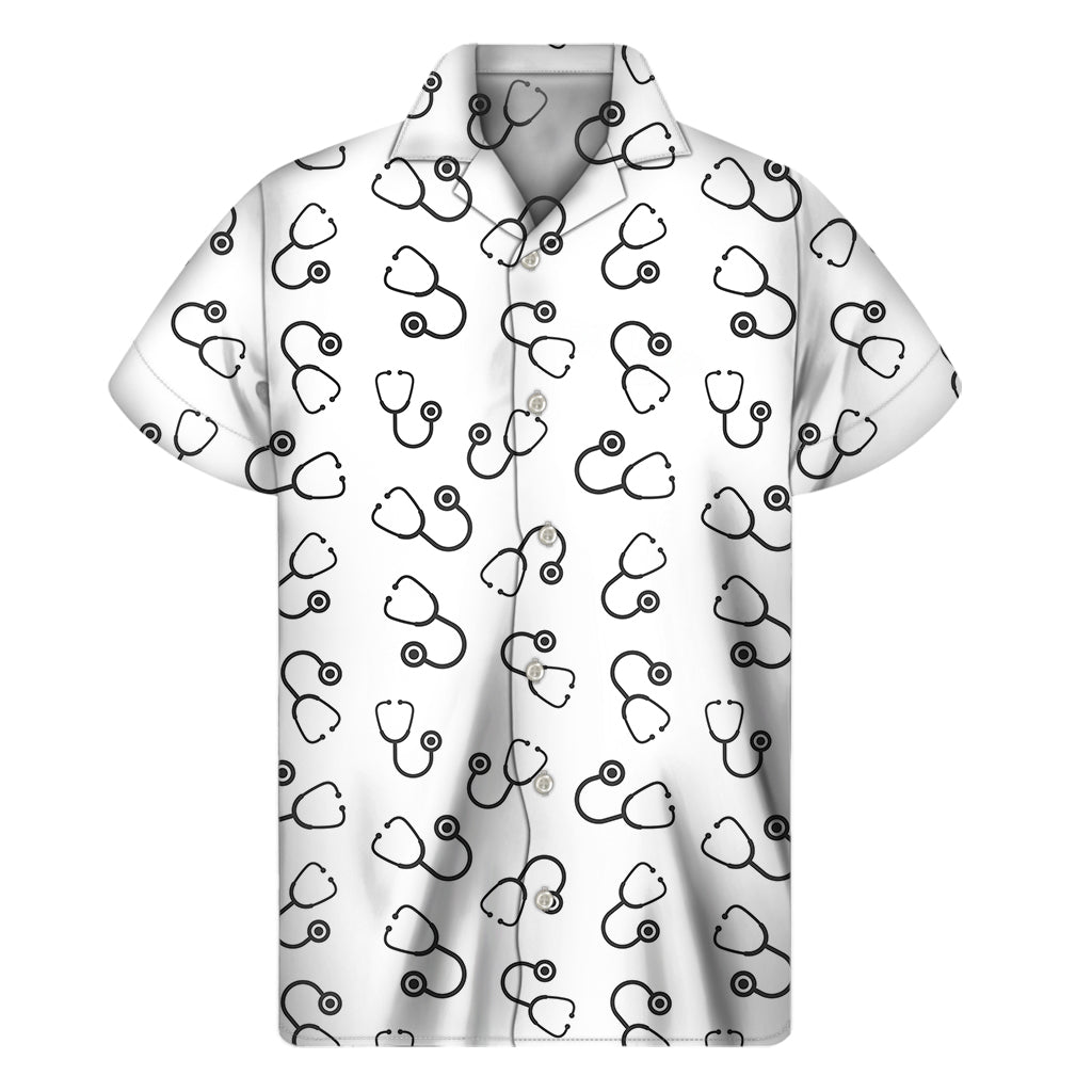 Stethoscope Sign Pattern Print Men's Short Sleeve Shirt