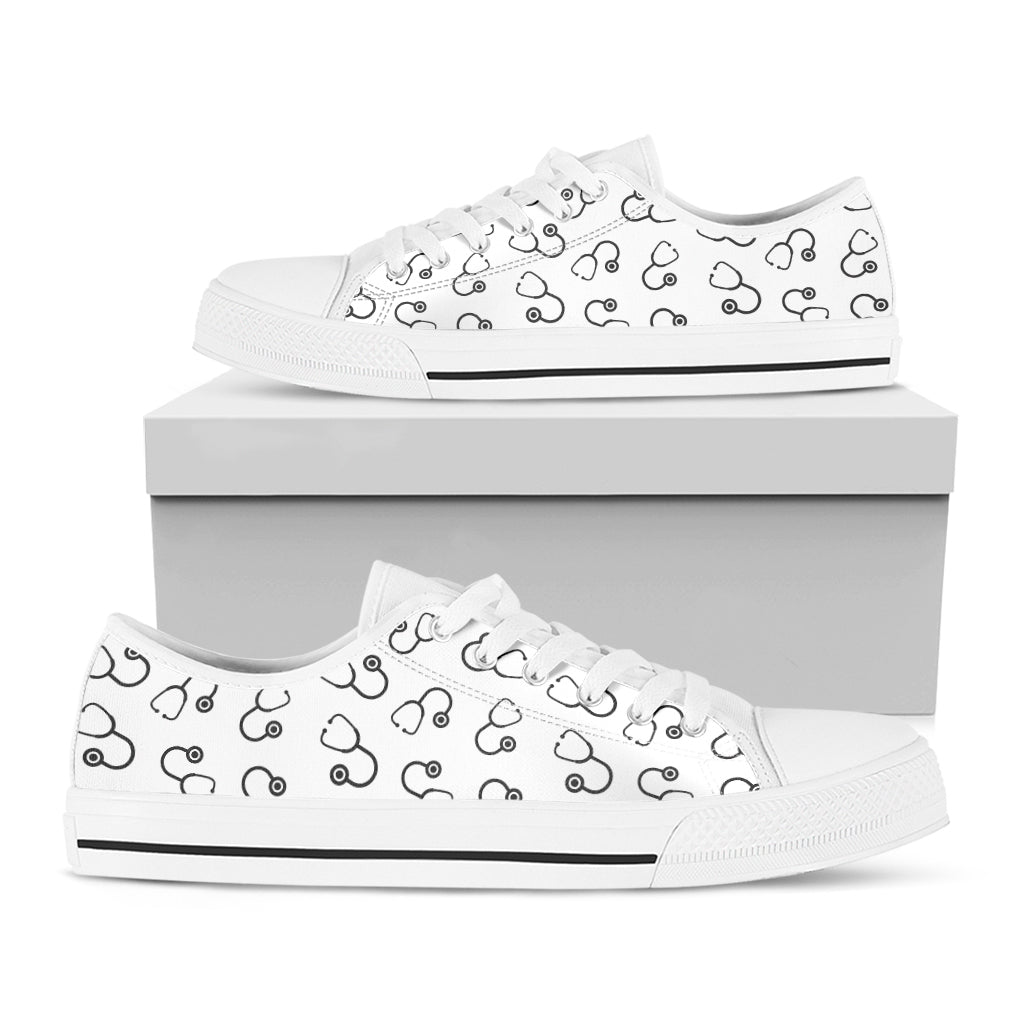 Stethoscope Sign Pattern Print White Low Top Shoes