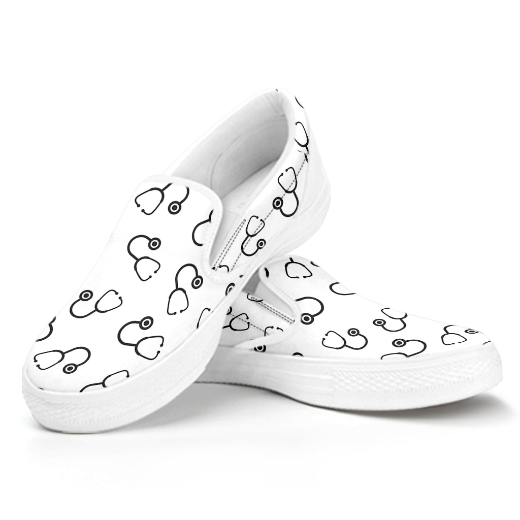 Stethoscope Sign Pattern Print White Slip On Shoes