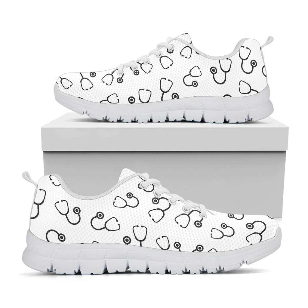 Stethoscope Sign Pattern Print White Sneakers