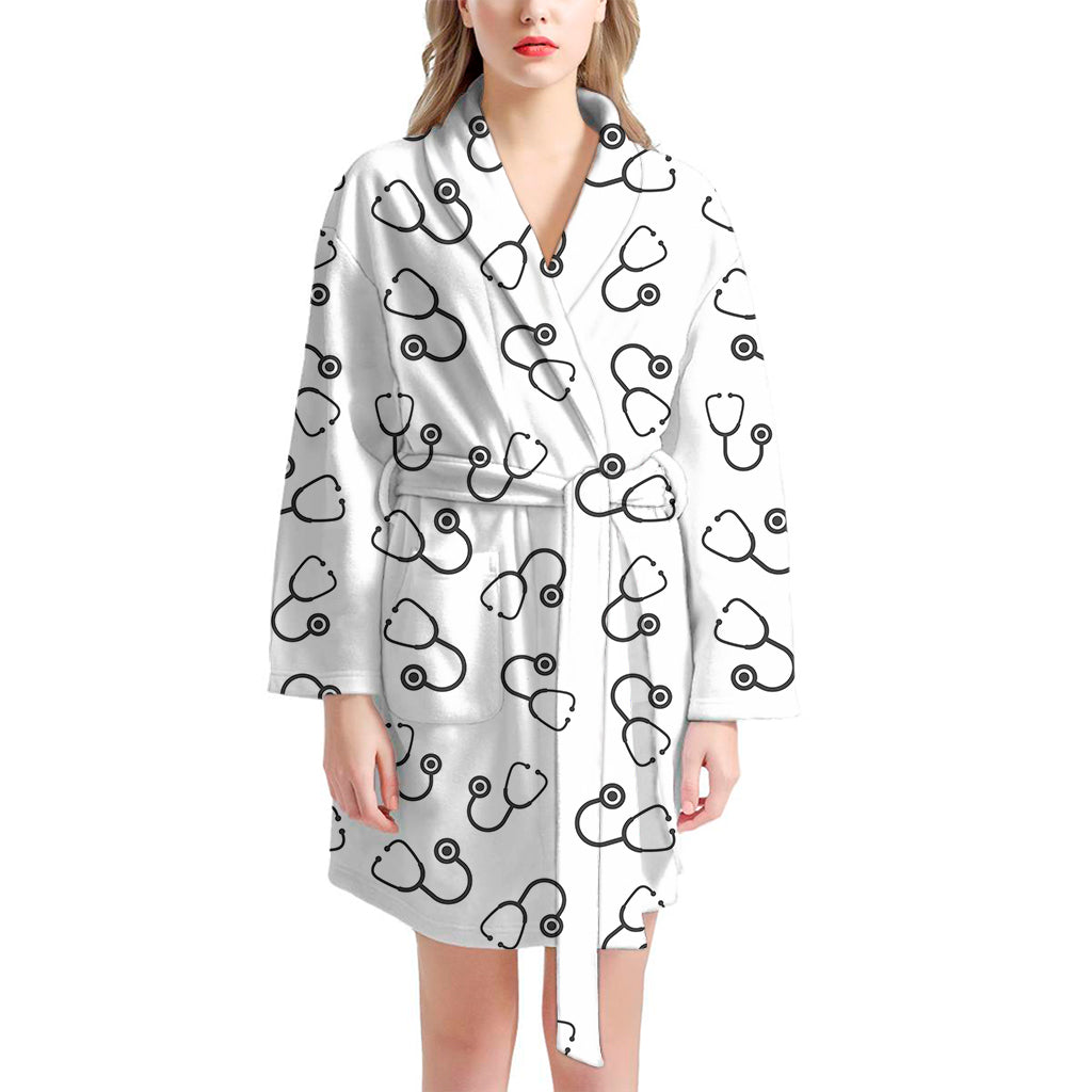 Stethoscope Sign Pattern Print Women's Bathrobe