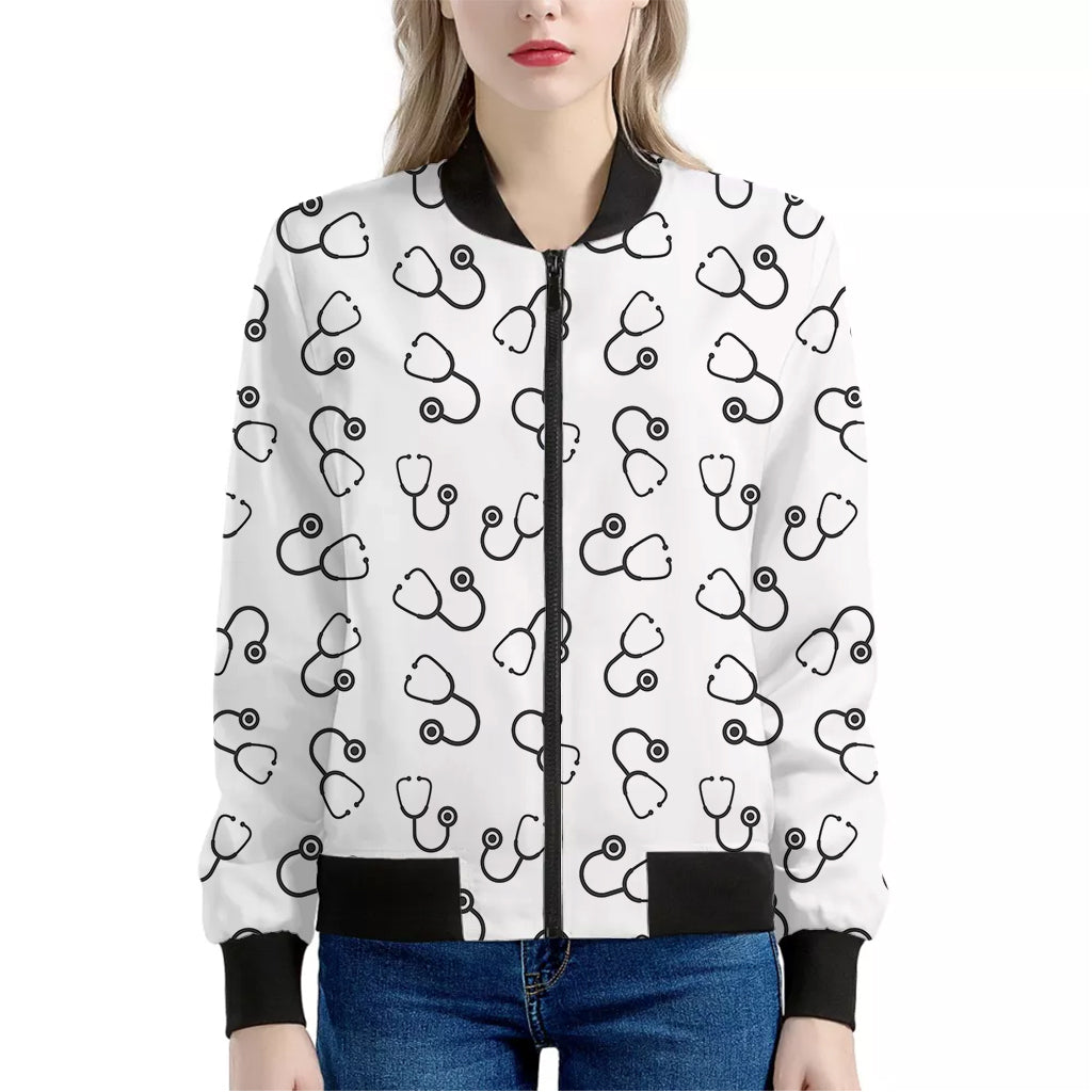 Stethoscope Sign Pattern Print Women's Bomber Jacket