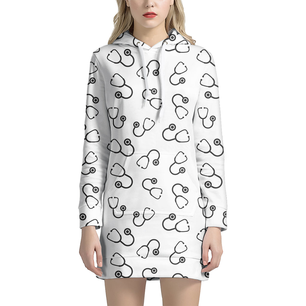 Stethoscope Sign Pattern Print Women's Pullover Hoodie Dress