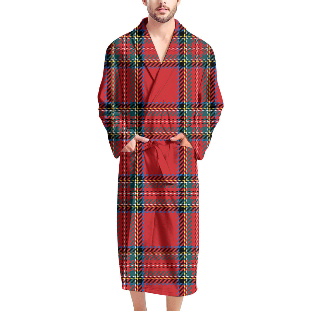 Stewart Tartan Scottish Pattern Print Men's Bathrobe