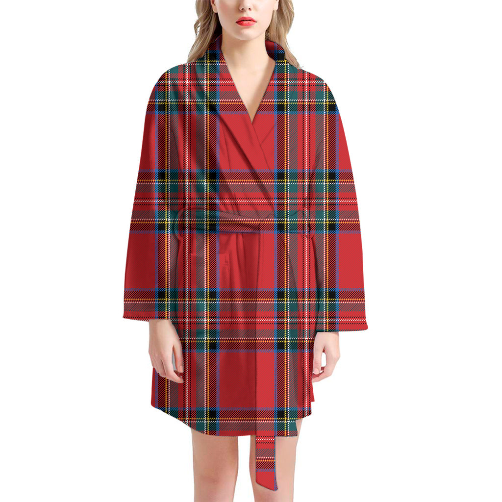 Stewart Tartan Scottish Pattern Print Women's Bathrobe