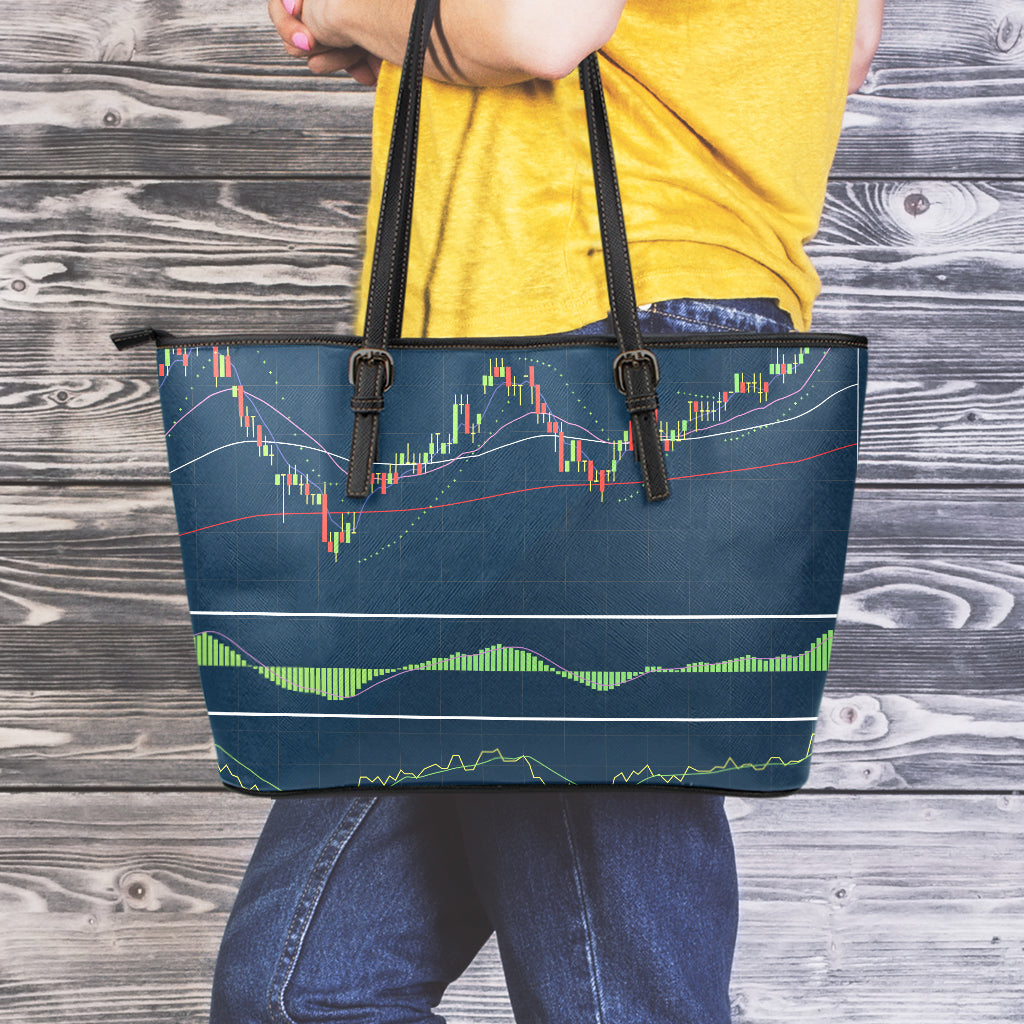 Stock Candlestick And Indicators Print Leather Tote Bag