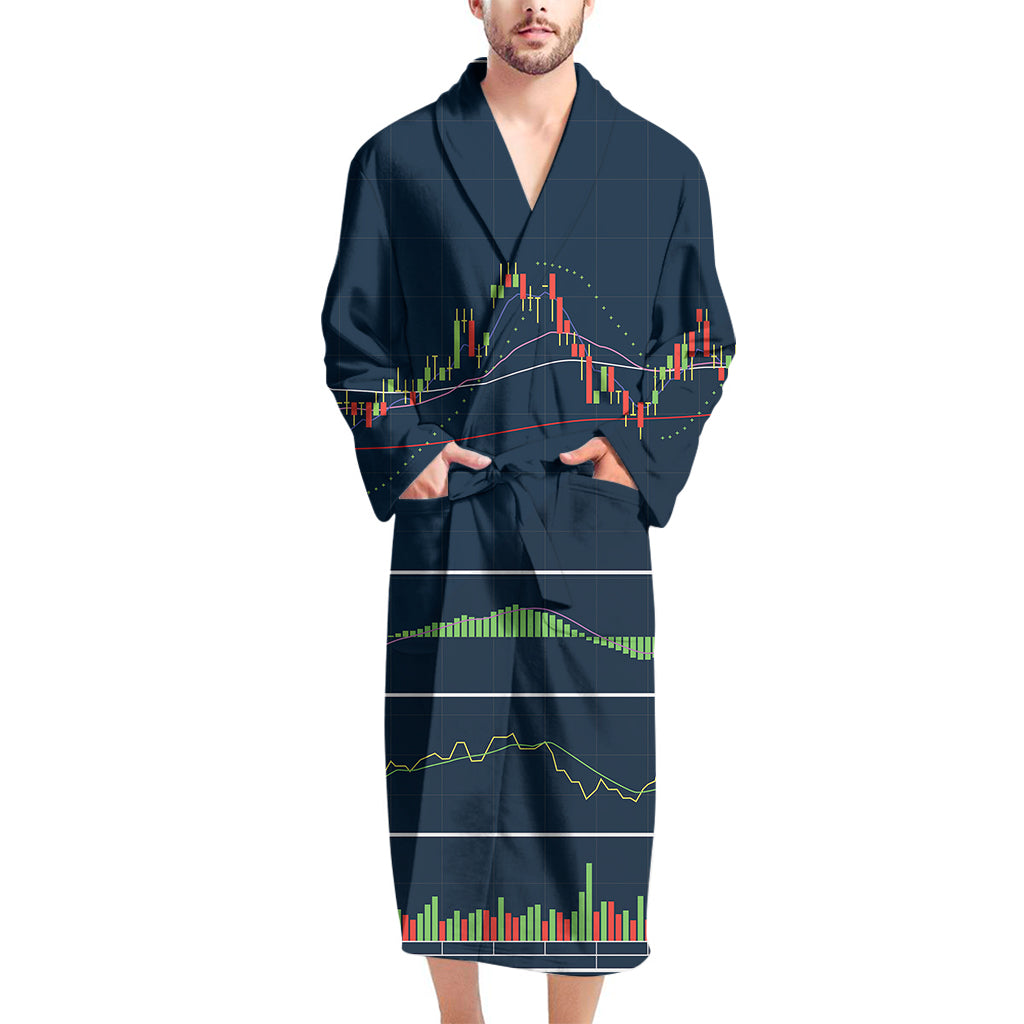 Stock Candlestick And Indicators Print Men's Bathrobe