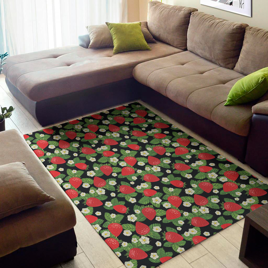 Strawberry And Flower Pattern Print Area Rug