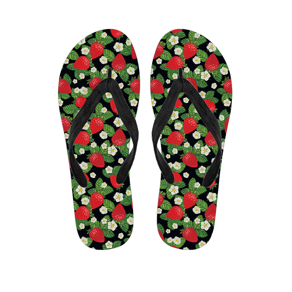 Strawberry And Flower Pattern Print Flip Flops