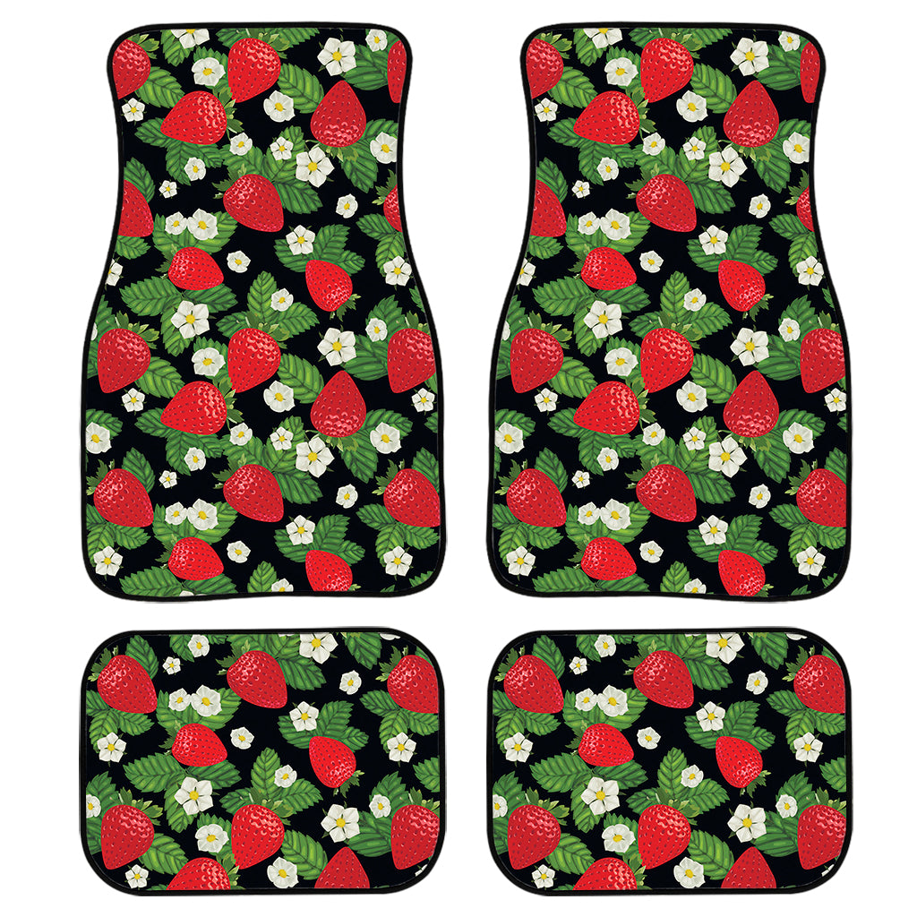 Strawberry And Flower Pattern Print Front and Back Car Floor Mats