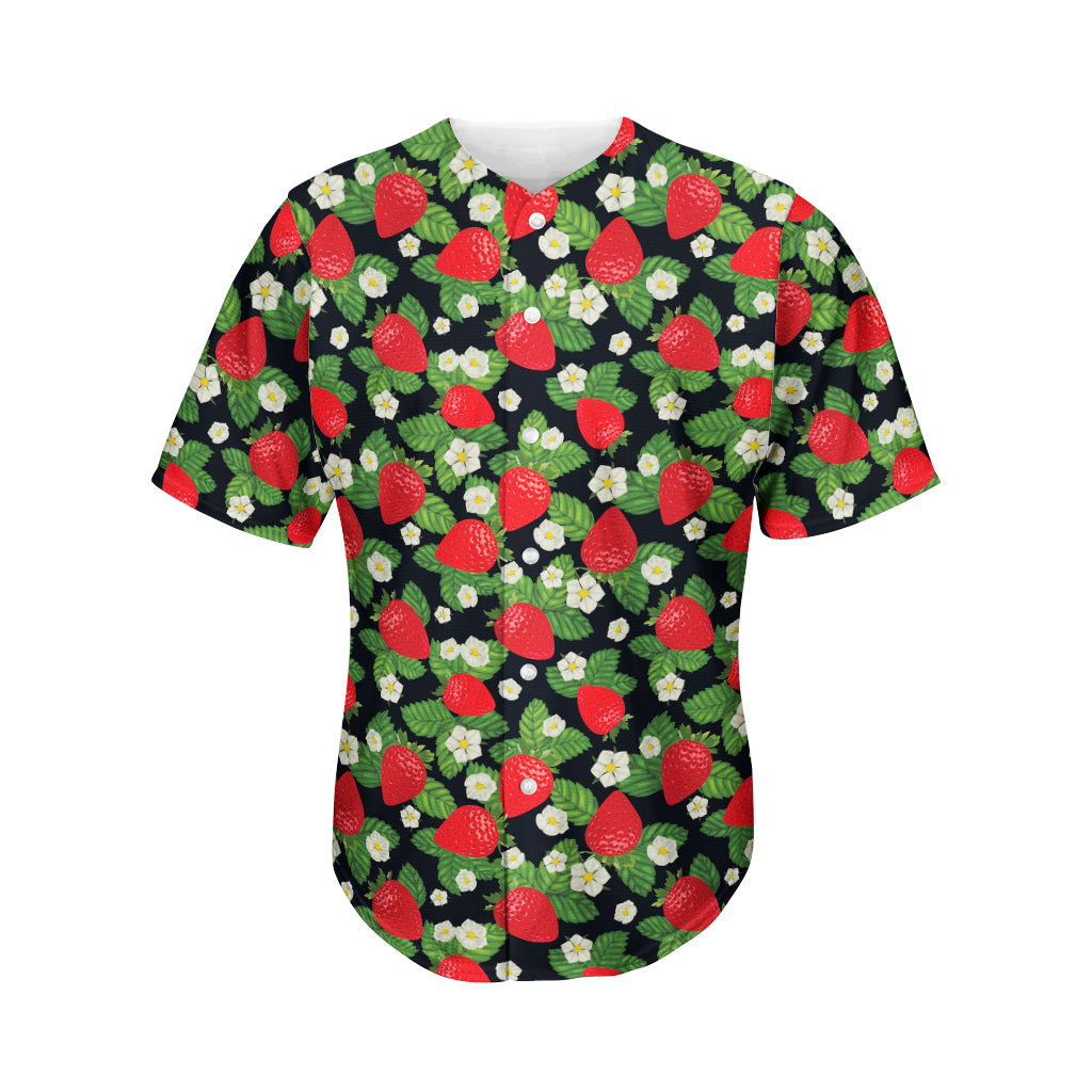 Strawberry And Flower Pattern Print Men's Baseball Jersey