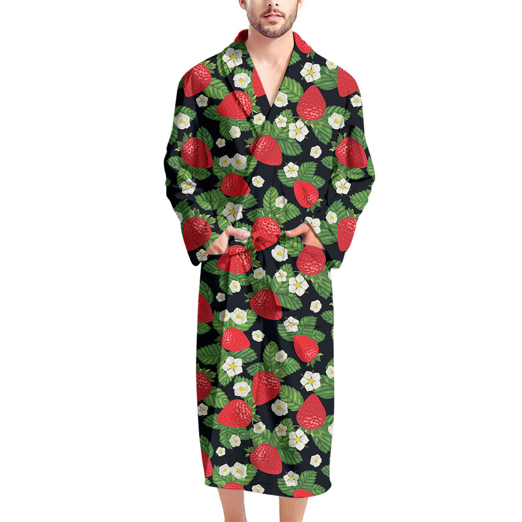 Strawberry And Flower Pattern Print Men's Bathrobe