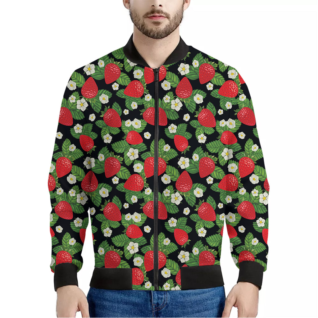 Strawberry And Flower Pattern Print Men's Bomber Jacket