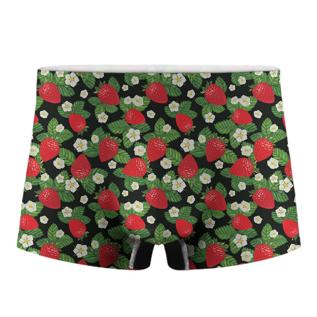 Strawberry And Flower Pattern Print Men's Boxer Briefs