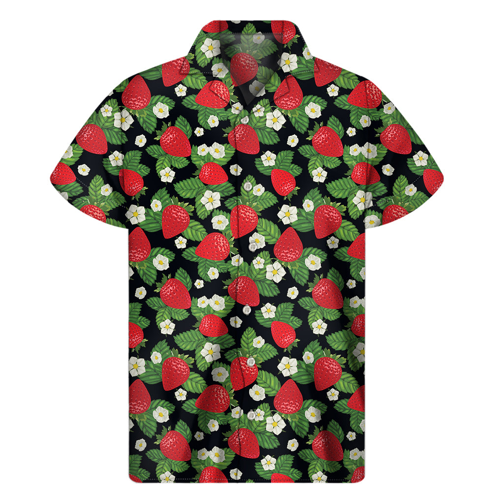 Strawberry And Flower Pattern Print Men's Short Sleeve Shirt