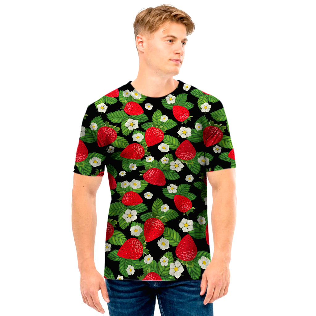 Strawberry And Flower Pattern Print Men's T-Shirt