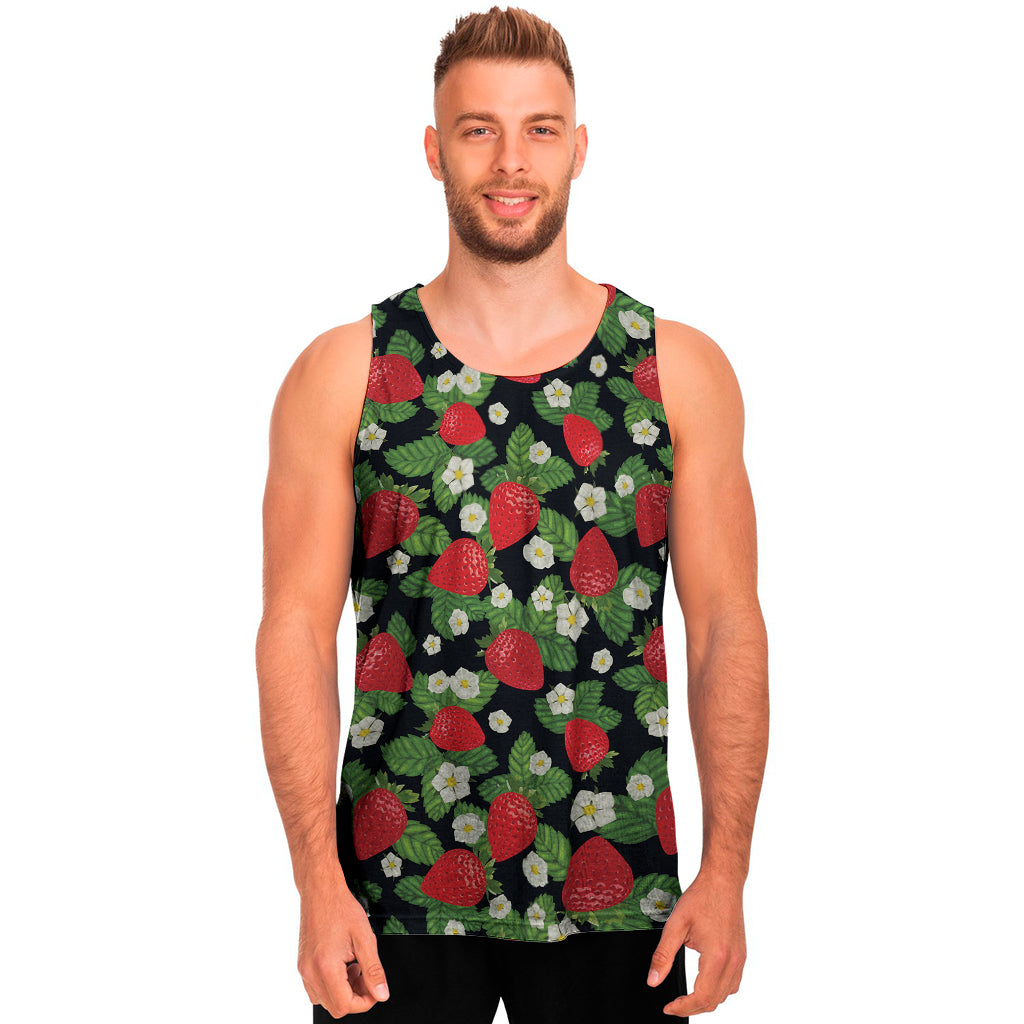 Strawberry And Flower Pattern Print Men's Tank Top