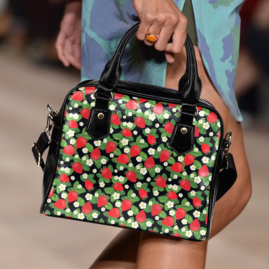 Strawberry And Flower Pattern Print Shoulder Handbag