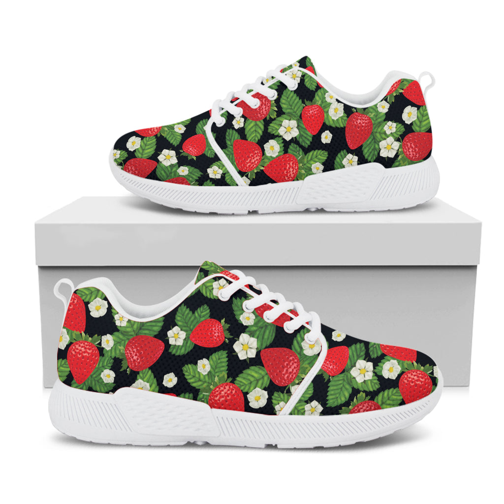 Strawberry And Flower Pattern Print White Athletic Shoes