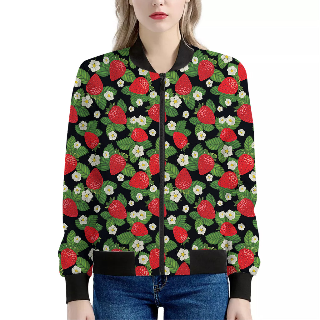 Strawberry And Flower Pattern Print Women's Bomber Jacket