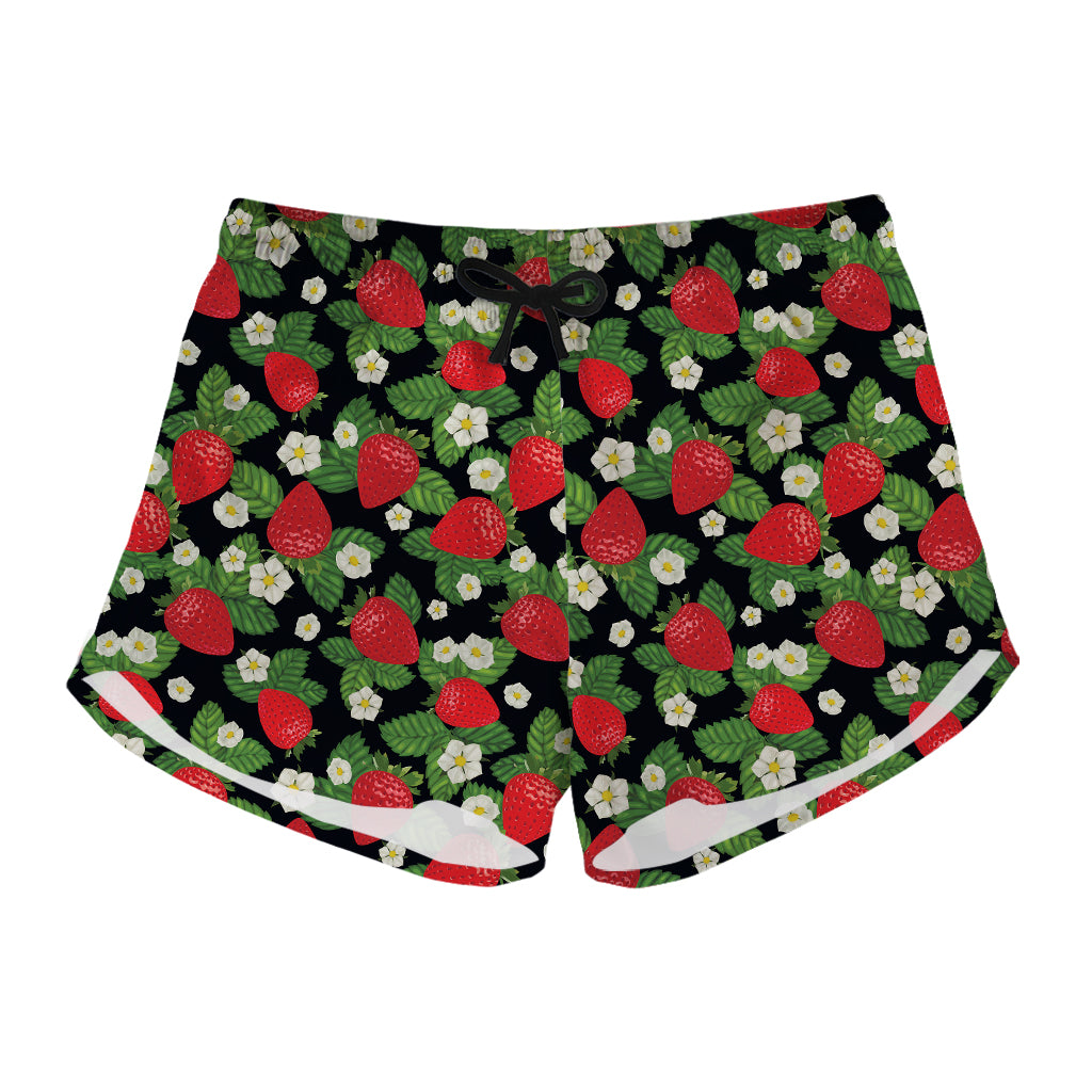 Strawberry And Flower Pattern Print Women's Shorts