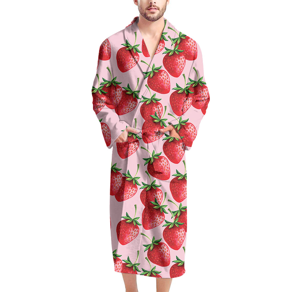 Strawberry Fruit Pattern Print Men's Bathrobe