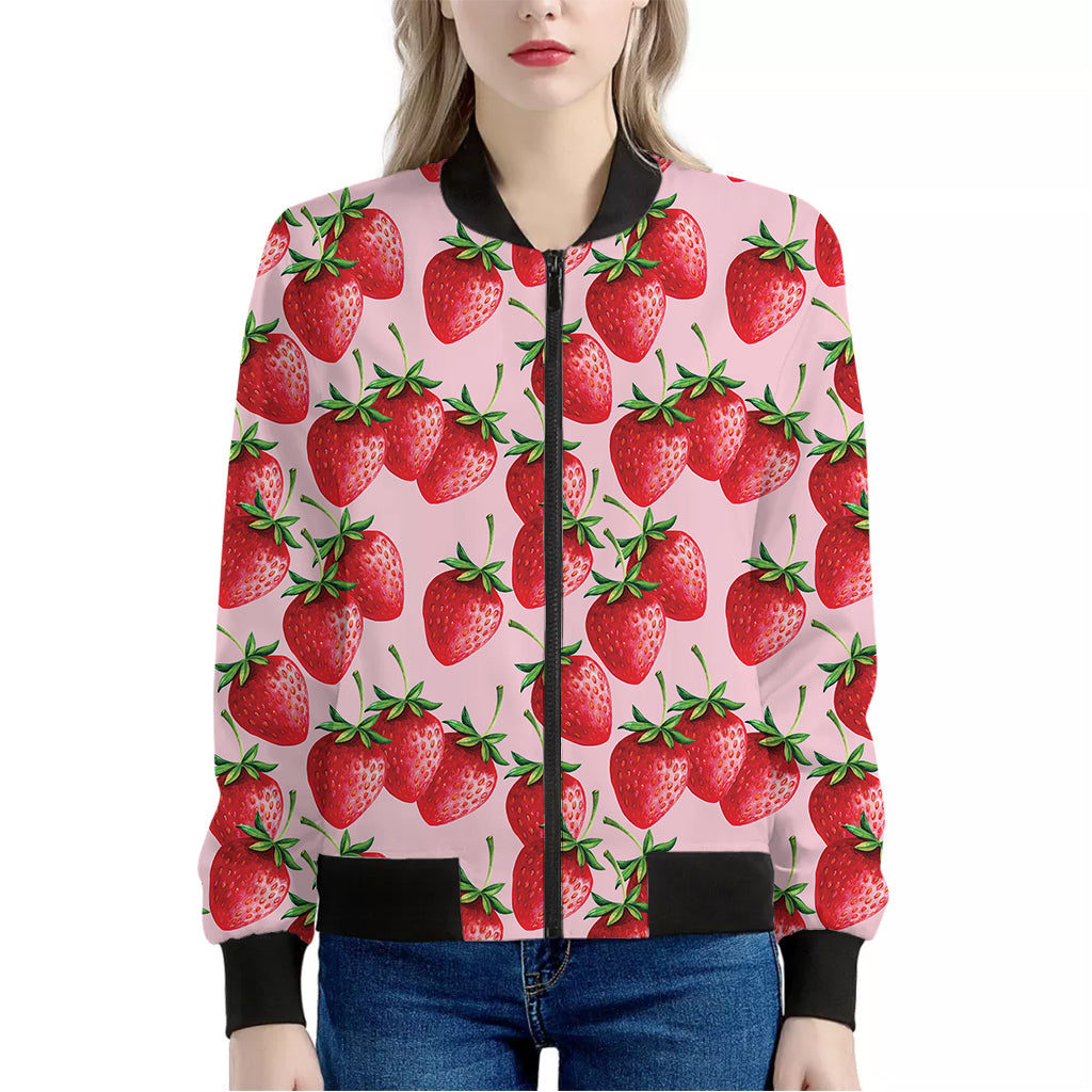 Strawberry Fruit Pattern Print Women's Bomber Jacket