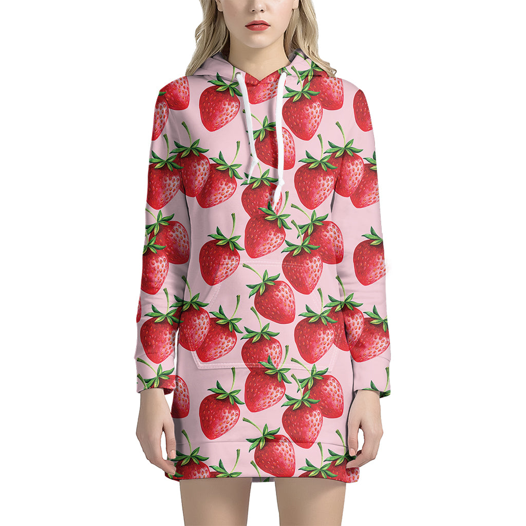 Strawberry Fruit Pattern Print Women's Pullover Hoodie Dress