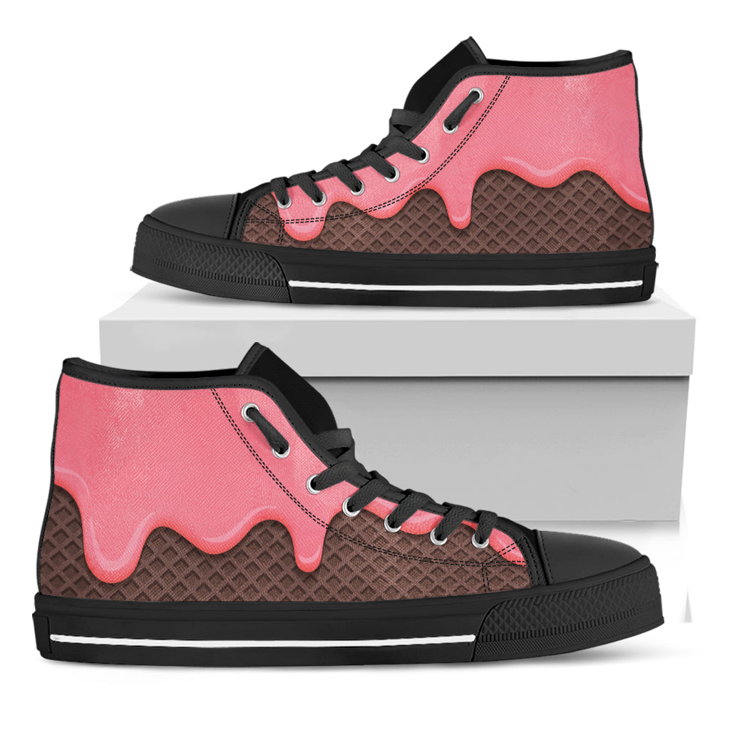 Strawberry Ice Cream Melted Print Black High Top Shoes