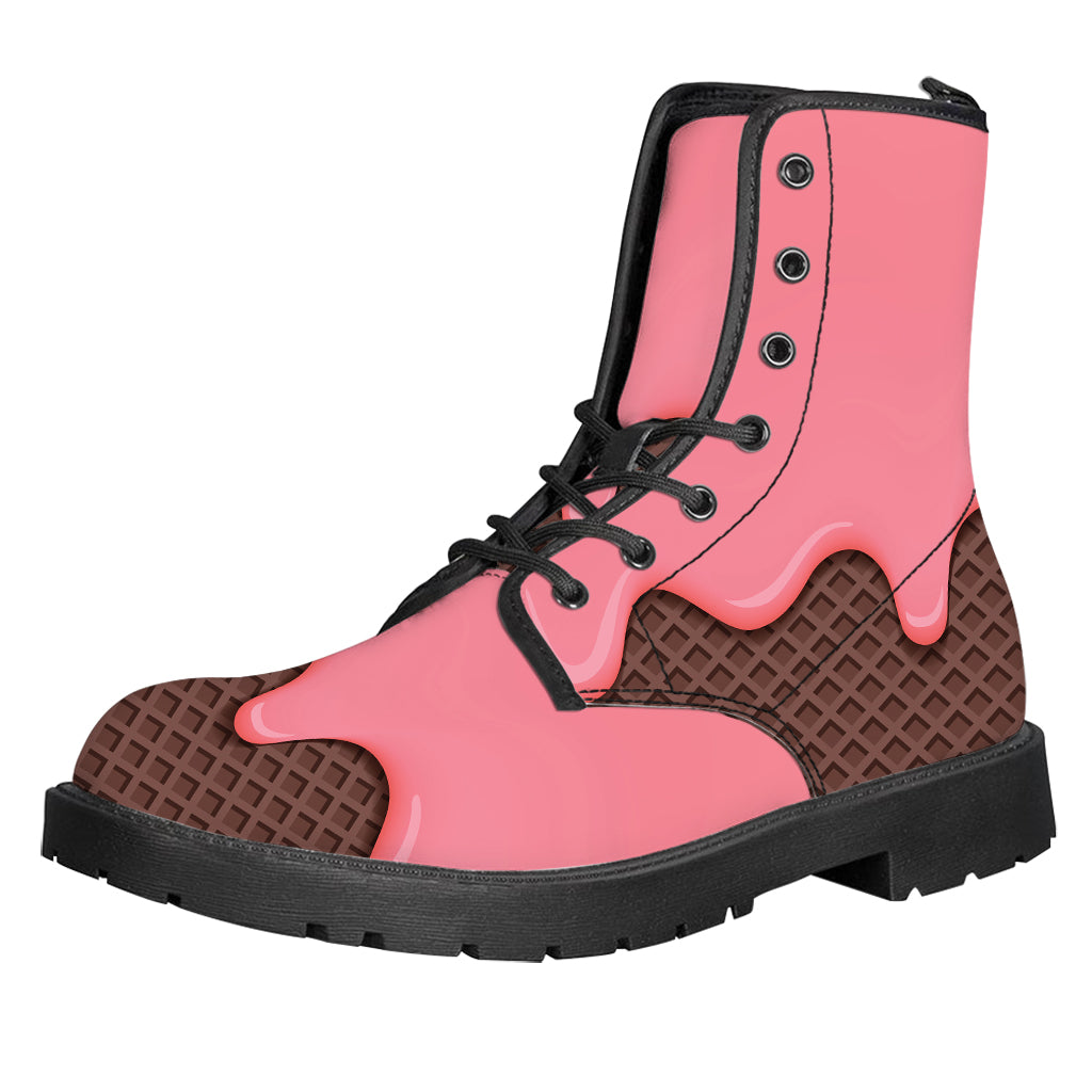 Strawberry Ice Cream Melted Print Leather Boots