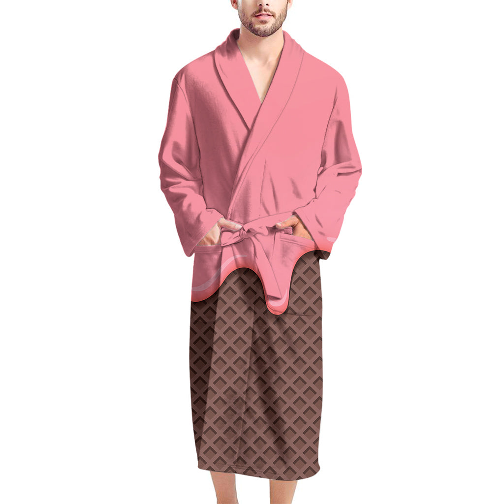 Strawberry Ice Cream Melted Print Men's Bathrobe