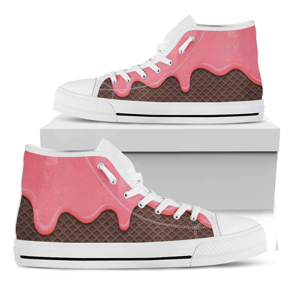 Strawberry Ice Cream Melted Print White High Top Shoes