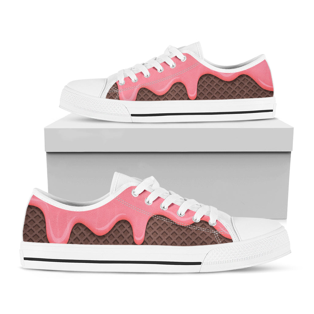 Strawberry Ice Cream Melted Print White Low Top Shoes