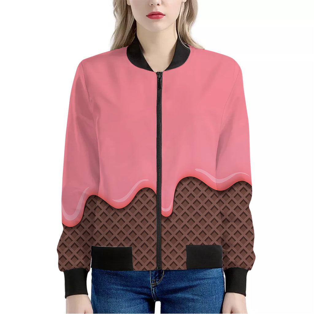 Strawberry Ice Cream Melted Print Women's Bomber Jacket