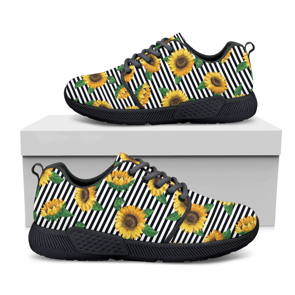 Stripe Sunflower Pattern Print Black Athletic Shoes