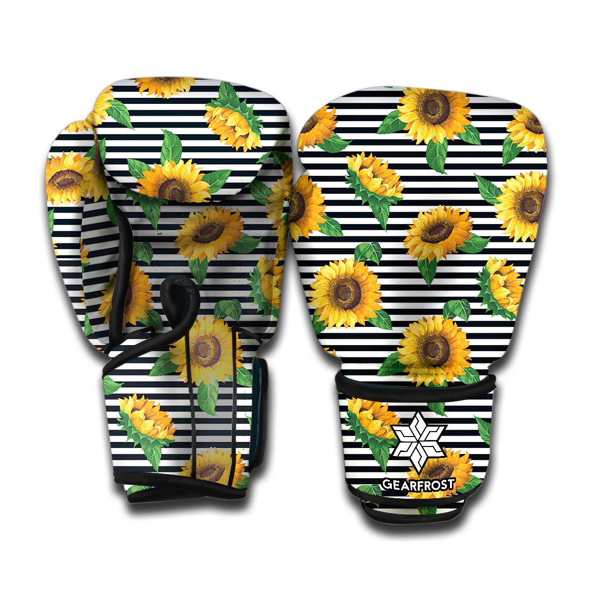 Stripe Sunflower Pattern Print Boxing Gloves